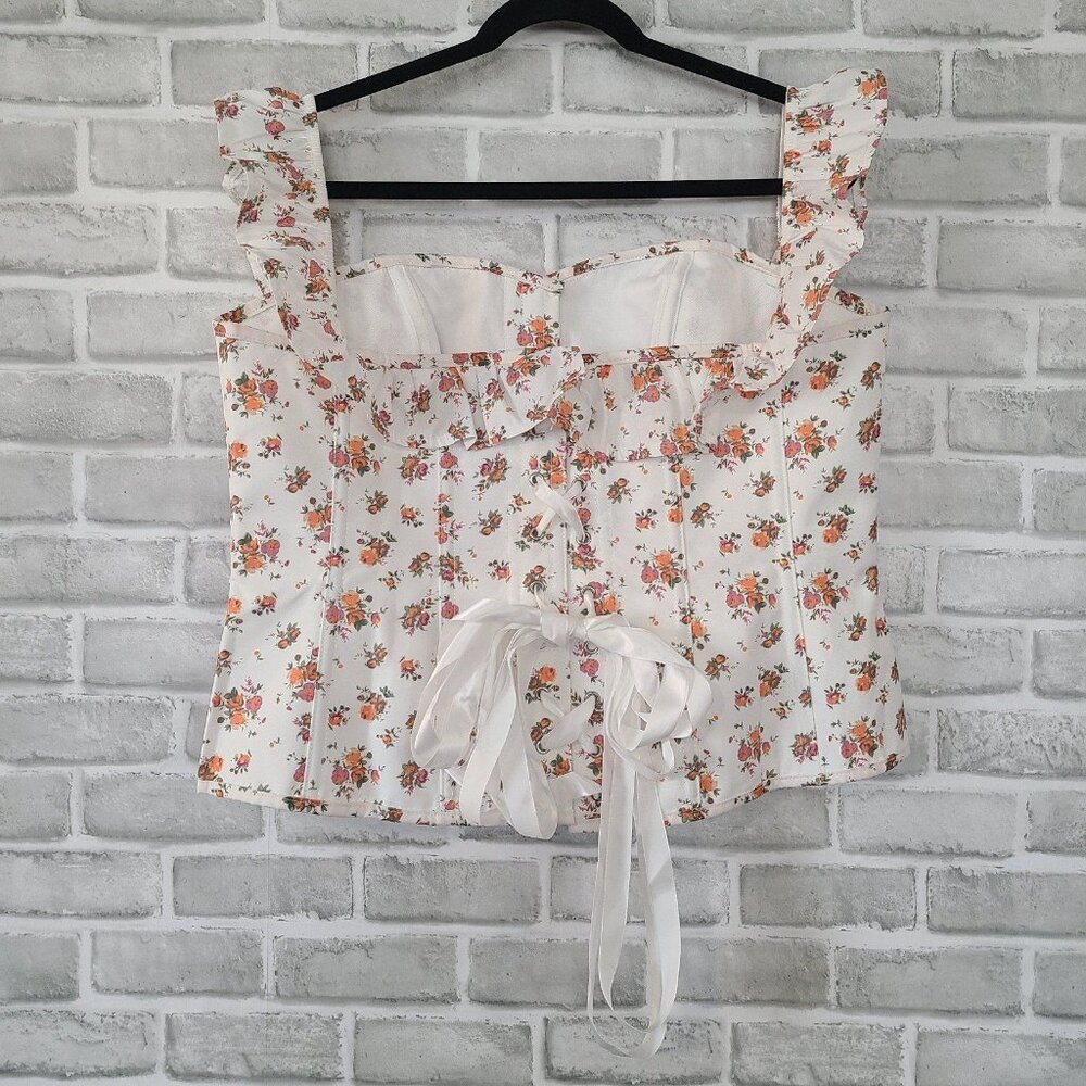 Corset Story Bustier Top Foral Hook Front Tie Back UK 24 US 20 NEW Coquette - Picture 2 of 11